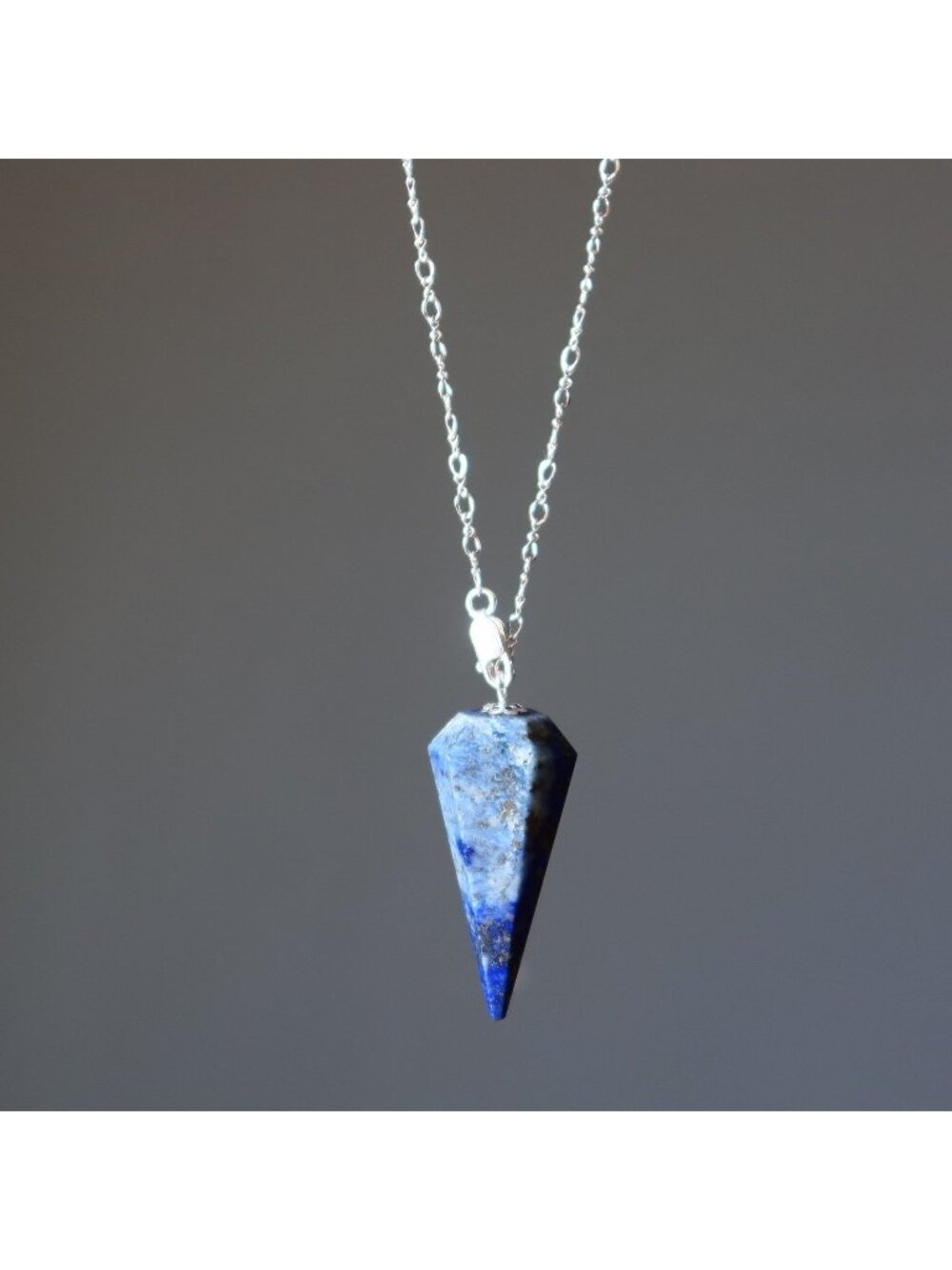 Lapis Lazuli Necklace Pendulum of Intuition Sterling Silver Blue Crystal Point
